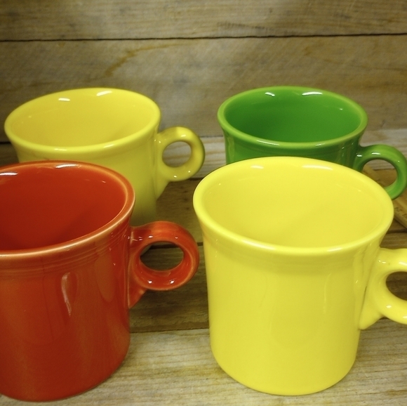 Vintage Fiesta Mugs, Set of 4 Mugs as shown, Fiestaware Homer Laughlin, O Ring - Picture 1 of 10